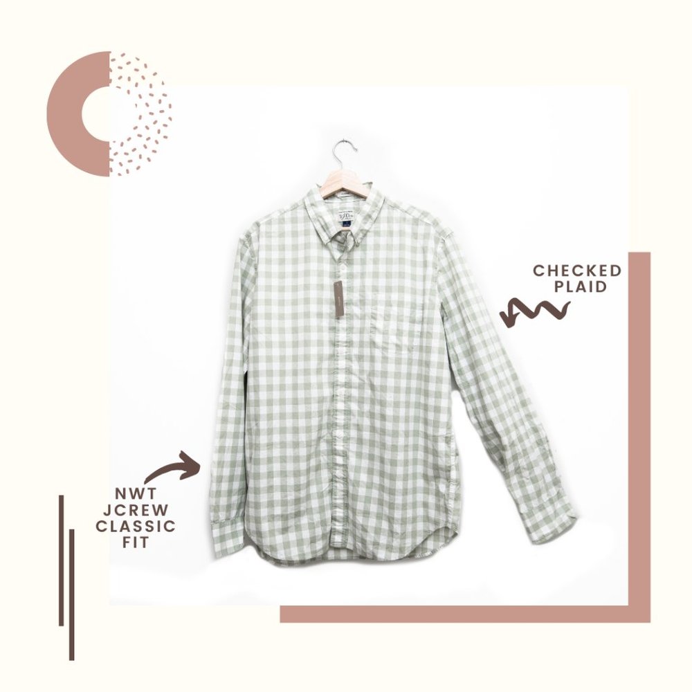 J Crew Checked Plaid Mint Long Sleeves Dress Shirt NWT